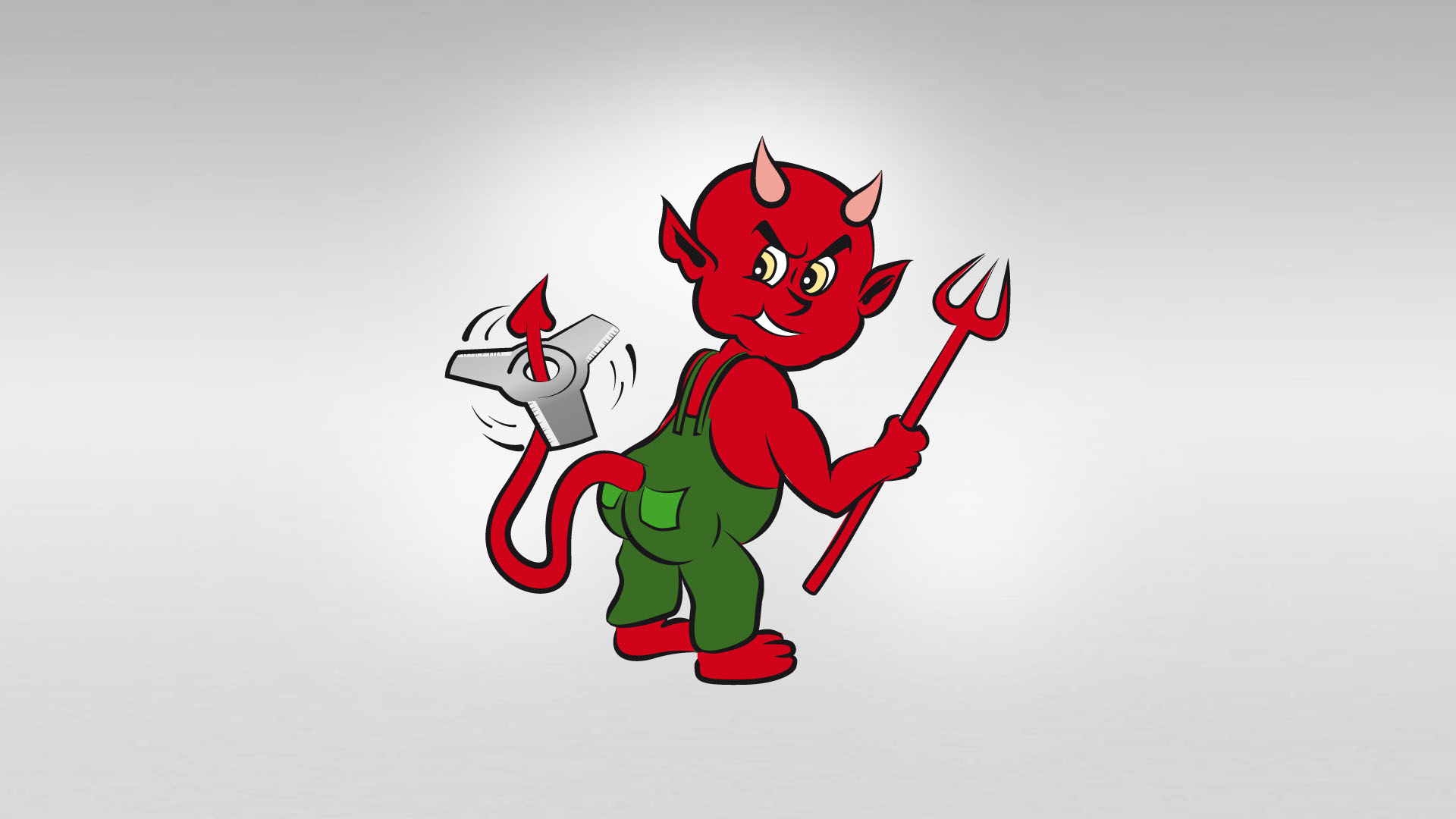 Logo Waldteufel - Bildmarke - Comic Teufel mit Motorsensen-Klinge am Schwanz